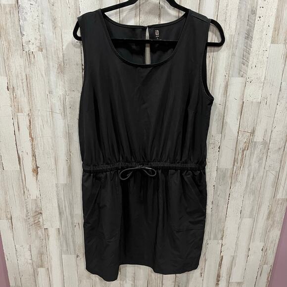Ideology Black Drop Waist Sleeveless Athleisure Shirt Dress Womens Large Pockets - Picture 1 of 6